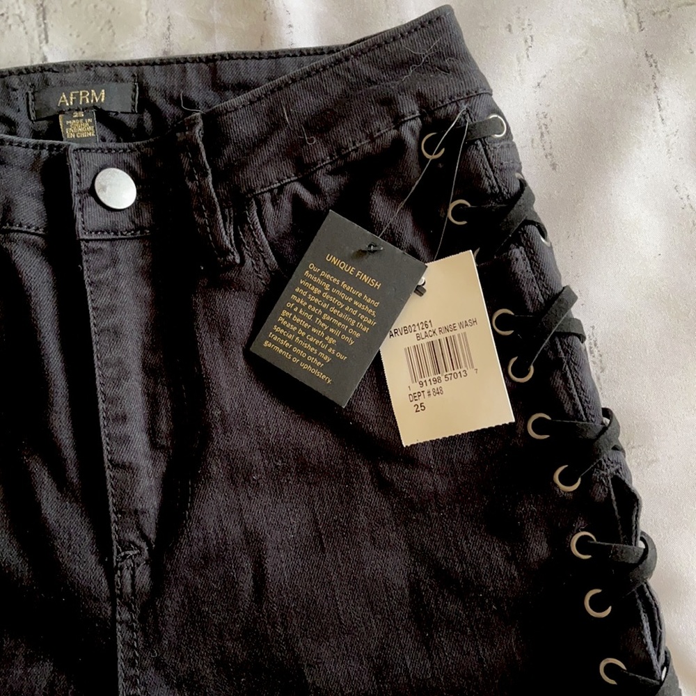 AFRM Skinny Jeans Nordstrom Black Lace Up Rocker Punk Stretch Sz 25